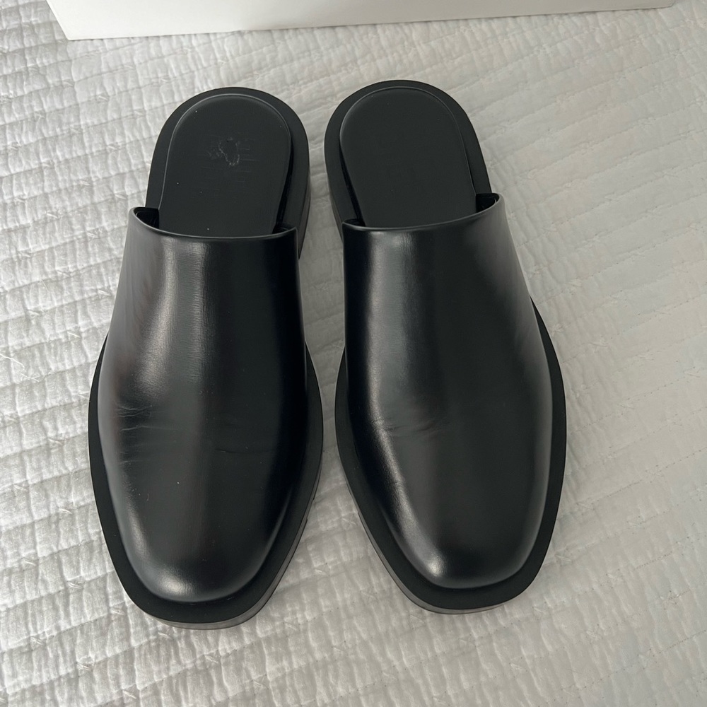 Givenchy 4G Plaque Square-Toe Mules, NWT and box